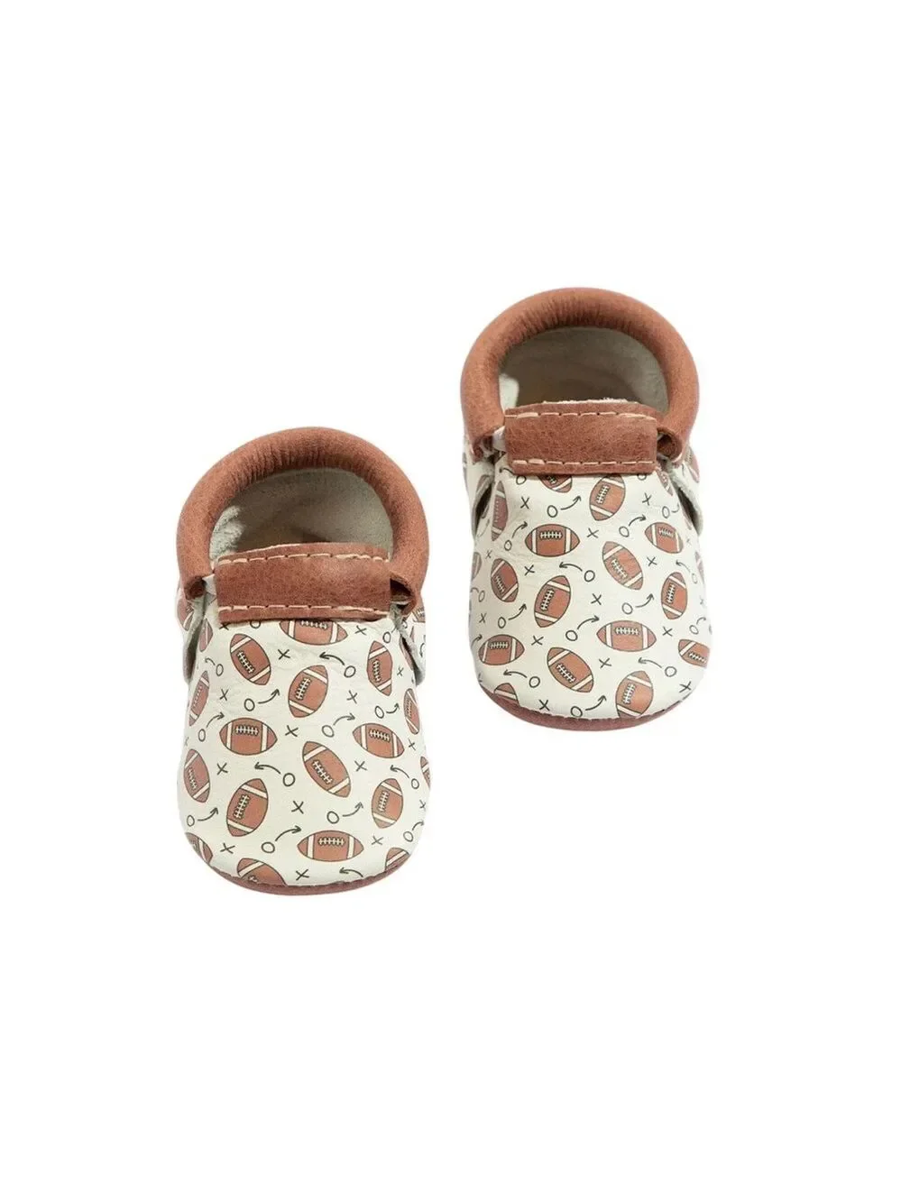 Freshly Picked Brown‎ and White Football Print Baby Shoes Size 3 NEVER WORN